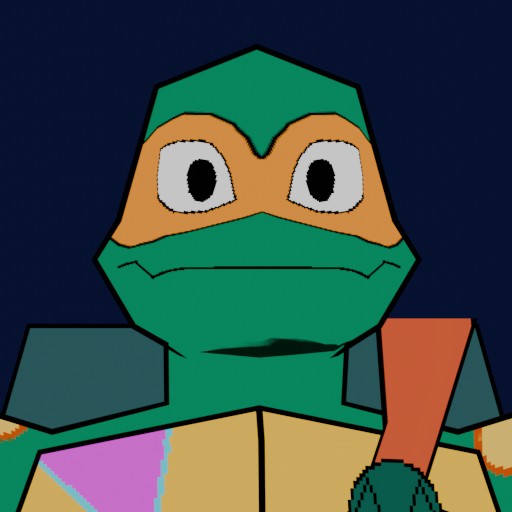 A retro-style rendition of Michelangelo from Rise of the Teenage Mutant Ninja Turtles.