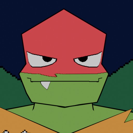 A retro-style rendition of Raphael from Rise of the Teenage Mutant Ninja Turtles.